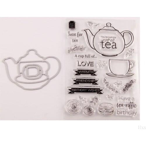 Tea Seal Stamp With Cutting Dies Stencil Set DIY Scrapbooking Embossing Photo Album Decorative Paper Card Craft Art Handmade