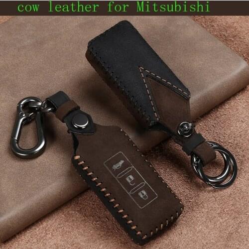 New Pattern Car Key Case Key Chain Bag cow leather for Mitsubishi Outlander Pajero Eclipse ASX Accessories
