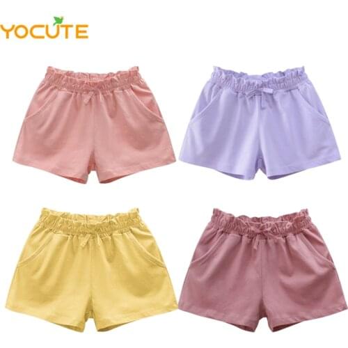 Childrens Clothing Girls Shorts 2021 Summer Ins Korean Style Pure Cotton Kids Hot Shorts Solid 5 Color Beach Shorts For Girls