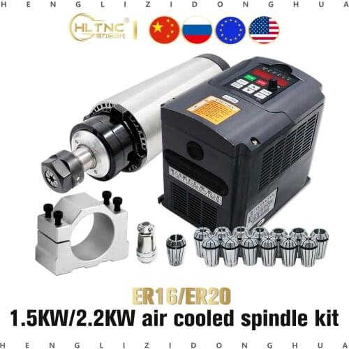 1.5kw 2.2KW Air Cooled Spindle Kit 80mm Electric Spindle Motor + HY Frequency Inverter VFD+ 80mm clamp + ER16 ER20 Collet
