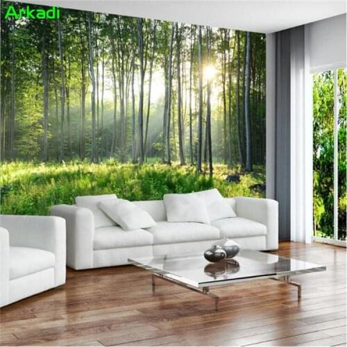 Custom photo wallpaper fresh and simple beautiful green forest tree morning fog natural scenery mural living room bedroom wall