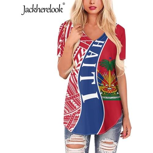 Jackherelook Bran Design Haiti Flag T Shirts for Womens Girls Casual Short Sleeves Tops Clothing Summer Loose Beach Tshirts