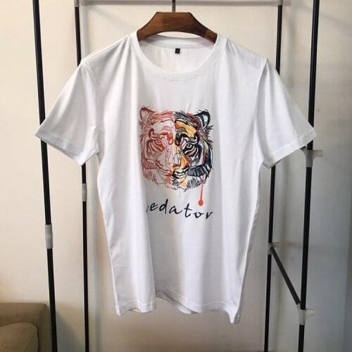 Embroidered New Novelty predator tiger T Shirts Portrait Parkour T-Shirt Hip Hop Skateboard Street Cotton T-Shirts Tee Top #aa10