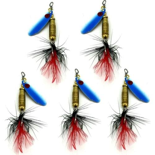 HENGJIA 5pcs hard metal spinnerbaits blade sequins spinner spoons pesca fishing tackles 6G 6#hooks