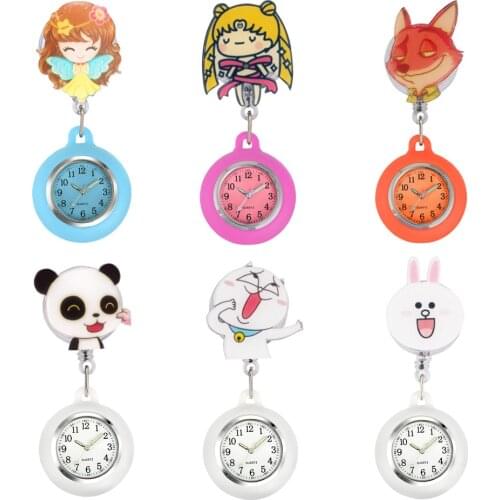 Cartoon Animal Design Nurse Pocket Watch Clip Buckle Extension Rope Pocket Watch Gifts for Nurse Doctor