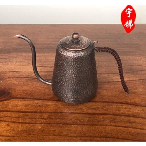 Handmade red copper handmade coffee pot with fine mouth pot Japanese hammer pattern long beaked filter coffee