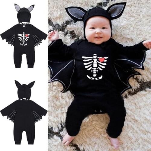 Cosplay Newborn Baby Halloween Skeleton Bat Costume Skull Romper Set Jumpsuit + Hat Infant Child Bodysuit For Boys Girls 2 Pcs