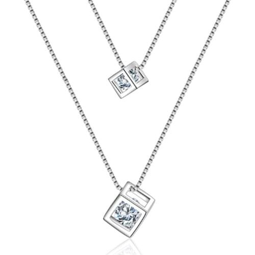 Korean style personality temperament love romantic two-color double-layer square female silver plated necklaces SE078