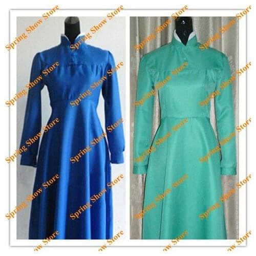 Howls Moving Castle Heroine Sophie Cosplay Costume Blue/Green Dress