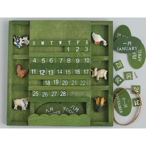 Creative Vintage Calendar 1Set Handmade Wooden Home Decoration Hanging Wall DIY Cute Animals Wooden Perpetual Wall Calendar