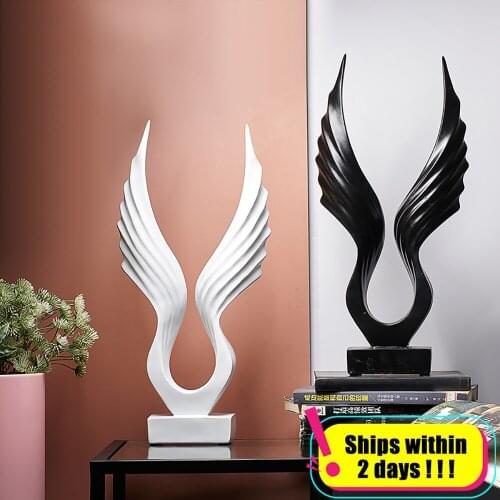 EUROPEAN STYLE WINGS PLASTIC ART ORNAMENTS BLACK AND WHITE COLOR MINIMALIST DESIGN HOME DECORATION ACCESSORIES DAPENG SPREAD ITS