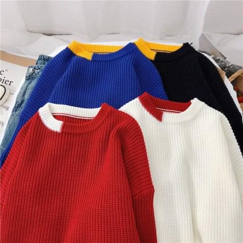 2021 autumn and winter new style contrast loose version round neck pullover sweater trendy sweater men