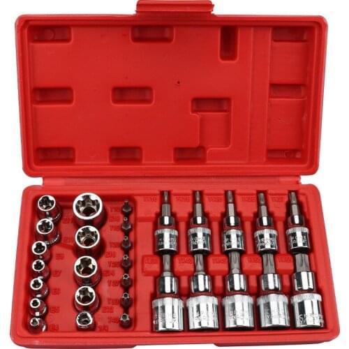 30 pcs Chrome Vanadium Steel Sleeve Group Sets Machine Socket Set Wrench Female Hexagon Torx Bits Car Repair Tools