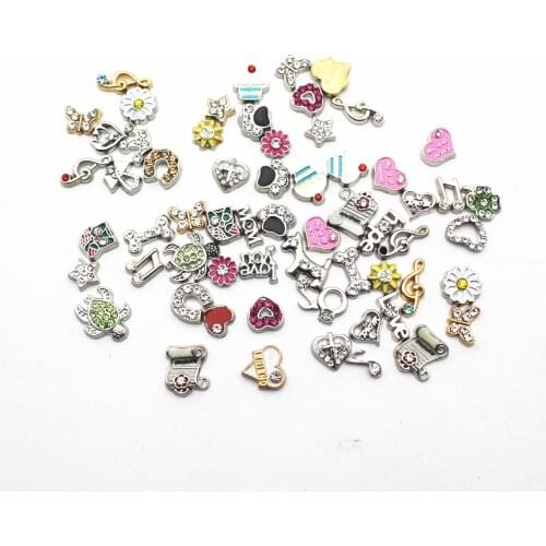 Newest Mix50pcs/lot crystal Floating Charms Fit Living Glass Floating Lockets Bracelet DIY Charms Jewelry Accessory