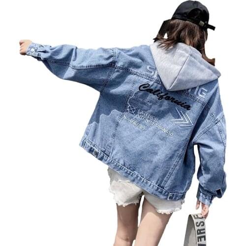 2021 New Autumn Denim Jackets Women Long Sleeve Jacket Casual Jean Jacket Denim Coat Female Student Hooded Short Cowboy Outwear