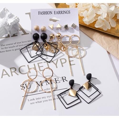New Fashion Korean Round Dangle Drop Earrings For Women Geometric Round Heart Gold Earrings 2020 Set Wedding kolczyki Jewelry