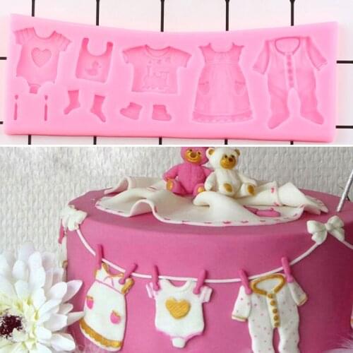 Baby Clothes Shower Silicone Molds Cake Border Fondant Cake Decorating Tools Chocolate Cupcake Topper Molds Kitchen Baking Mould