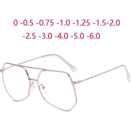 Big Frame Polygon Blu-ray Blocking Optical Glasses Women Men Metal Minus Lens Prescription Glasses 0 -0.5 -0.75 -1.0 To -4.0