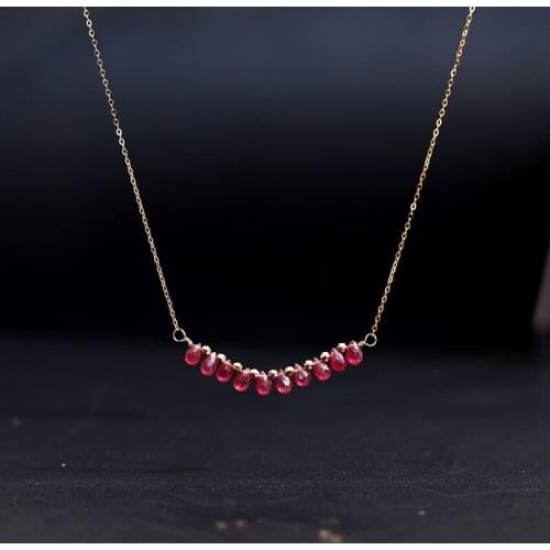 DMBS376 18K Gold Genuine Gemstones Necklace Pendant Female Ruby Smile Chain Clavicle Chain Genuine Gift