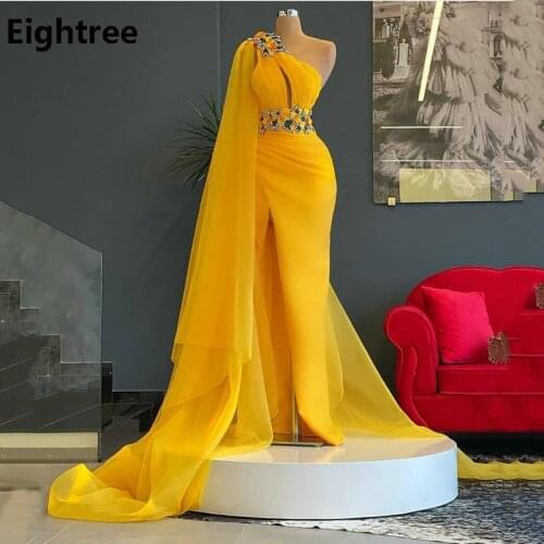 Eightree One Should Evening Dress Mermaid Long Sexy Side Split Prom Party Gowns With Belt 3D Flower Celebrity Dresses