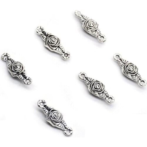 QIGO Vintage Metal Rose Bracelet Connectors Two Holes Religious DIY Jewelry Accessories 20pcs/lot