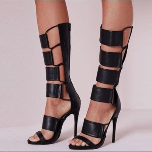Shofoo shoes ,new versatile slim heel high tube sandals boots super high heel about 11 cm high.SIZE:34-45