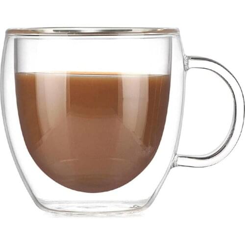 150ml Double Wall Glass Handle Cup Coffee Beer Heat Cold Resistant Drinkware