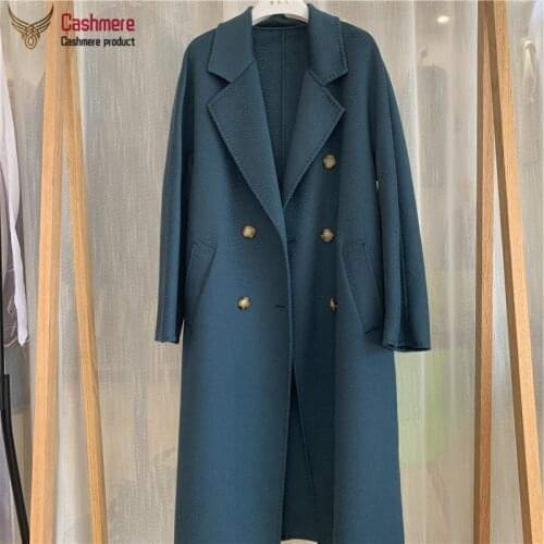 Winter long coat female wool coat women water ripple cashmere coat women new autumn loose double breasted coat women commuter