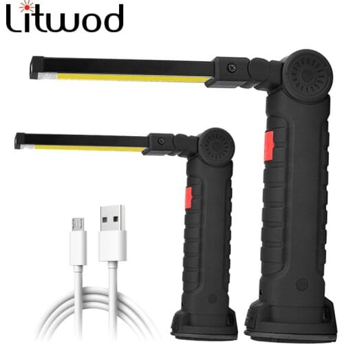 USB Rechargeable With Built-in Battery Set Multi Function Folding Work Light COB LED Camping Torch Flashlight
