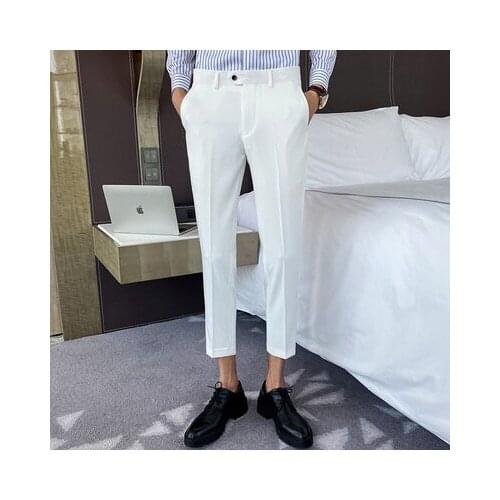 2020 spring and summer mens slim feet British casual nine-point pants Korean version of the slim wild mens trousers