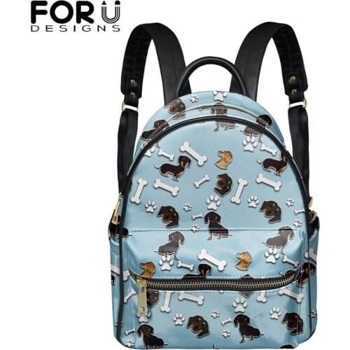FORUDESIGNS Womens Mini Backpack Luxury PU Leather Kawaii Dachshund Print Backpack Graceful Bagpack Small School Bags for Girls