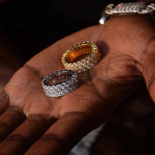 2021 Summer Gold Silver Color Three Row Sparking Bling Full Clear Cz Engagement Ring For Women Men Eternity Band Wedding Jewelry