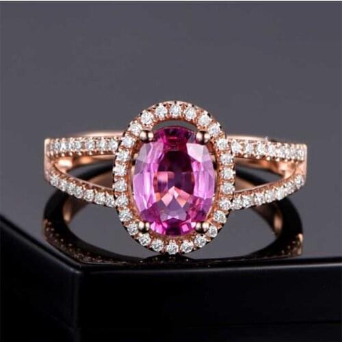 1.25 Carats Pink Gemstone Zircon Woman Wedding Rings Rose Golde Oval Shaped Fine Jewelry Female Birthday Party Gift Open Ring
