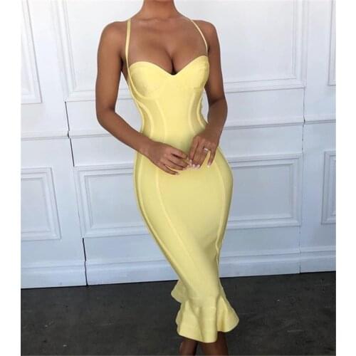 Summer New Straps Bandage Dress 2020 Fashion Women Dresses Fish Tail Bodycon Dress Vintage Vestios 7 Colors