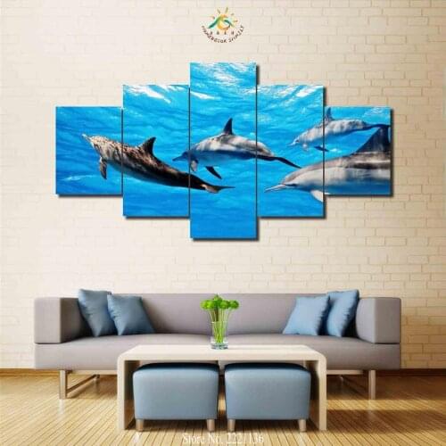 3-4-5 Pieces Swimming Dolphins HD Painting Wall Art Pictures Canvas Painting Printing Canvas Painting HD Painting Wall Picture