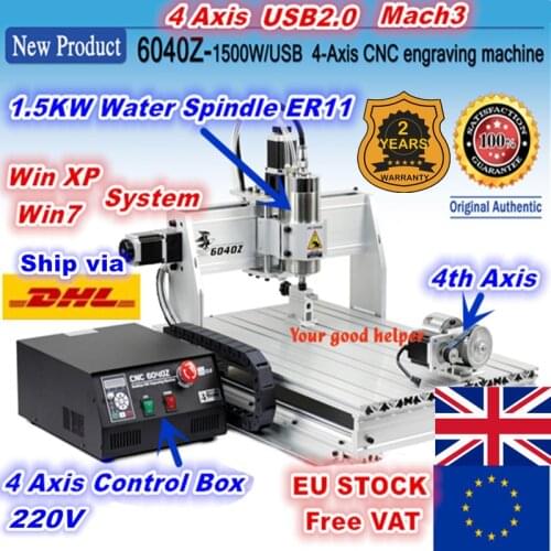 4 Axis USB Mach3 6040 1500W CNC Router Engraving Milling Machine 220V/110V