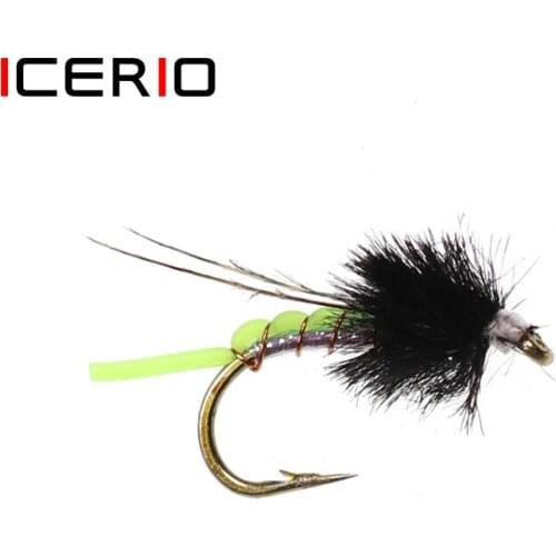 ICERIO 8PCS Green Rock Worm Midges Dry Flies Trout Fishing Fly Lures #14