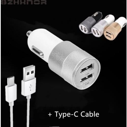 Dual USB Car Charger Adapter 3A Auto vehicle Metal Charger For Smart Phone Tablet+USB Type C Cable For huawei p20 lite honor 10