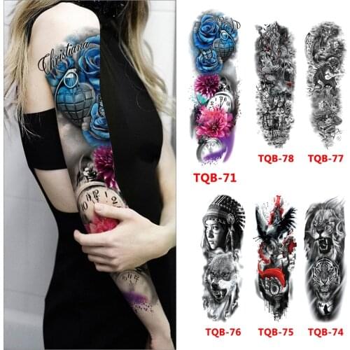 Large Arm Sleeve Tattoo Midnight Leopard Beauty Girl Waterproof Temporary Tattoo Sticker Moonlight Rose Full Skull Tatoo Women