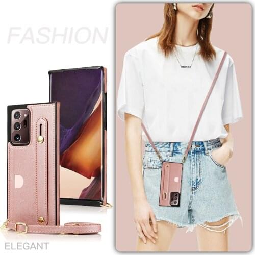 Wrisband Bracket Crossbody Case For Samsung Note 20 Ultra 10 + 9 S20 S10 S9 Plus S10E A90 Wallet Purse Leather Phone Case Cover
