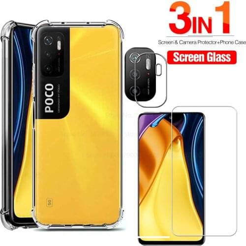 Case Poco M3 Pro 5G 2021 camera film tempered Glass For Poco m 3 Pro Soft Silicone Phone Back Case Cover M3Pro M2103K19PG Case