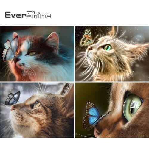 EverShine Diamond Embroidery Cat Cross Stitch Diamond Mosaic Butterfly Rhinestones Art Painting Animal Needlework Handmade Hobby