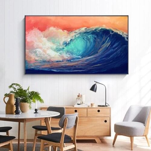 Canvas Painting Modern Abstract Ocean Wave Landscape Poster and Prints Wall Pictures for Living Room Wall Art Home Decor