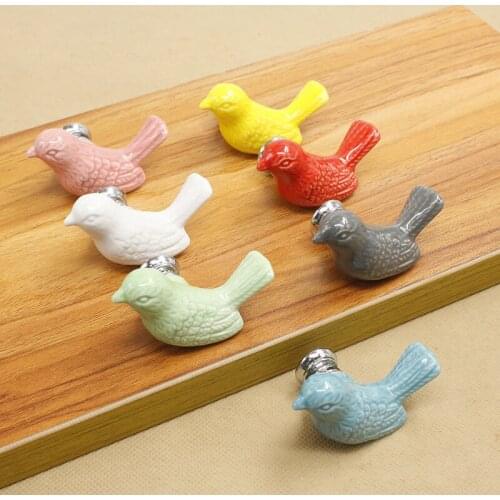 Ceramic Bedroom Cabinet Door Handle European Modern Pigeon Cartoon Children Wardrobe Colorful Drawer Single Hole Hardware Knobs