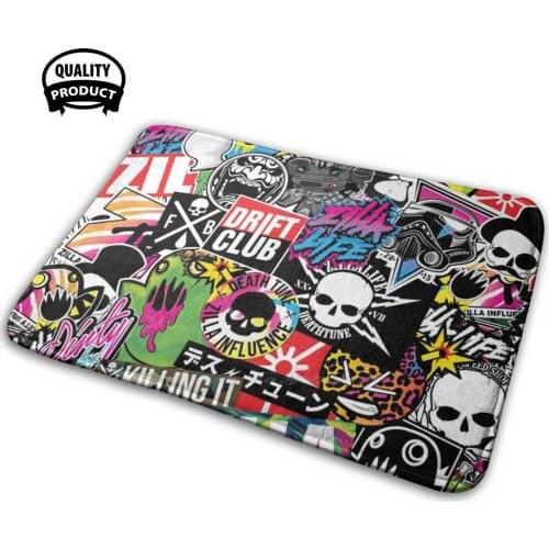 Stickerbomb #002 Comfortable Door Mat Rug Carpet Cushion Bomb Pattern Jdm Drift Bmx Skate Gaming Gamer Skulls Zombie Deathtune