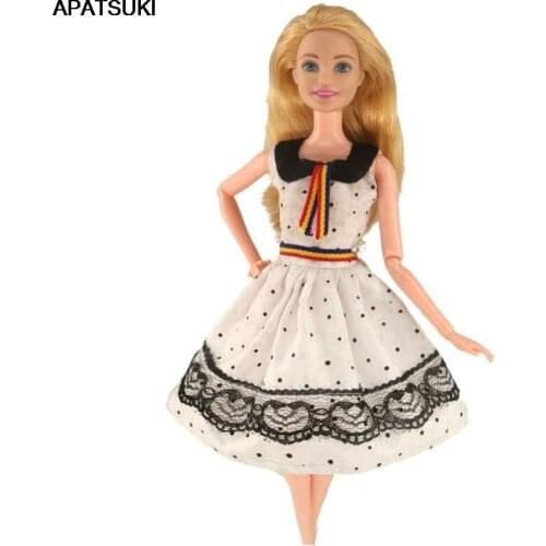 White Black Lace Polka Fashion Doll Clothes For Barbie Doll Dress Square Neck Dresses Outfits For 1/6 BJD Dolls Accessories Toys