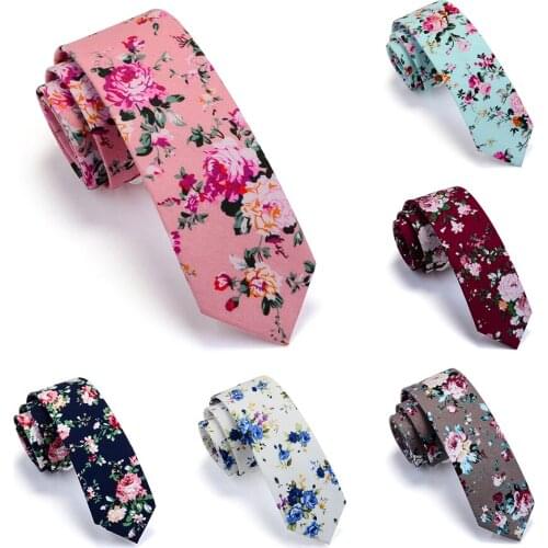 GUSLESON Slim Tie 6cm Floral Ties for Men 100% Cotton Print Neck Ties for Wedding Party Business Red Skinny Narrow Tie Gravata