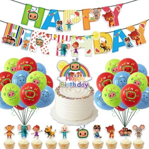 Themed Paper Pull Flag Balloon Cake Set Animated Childrens Birthday Party Decorations Home Decoration