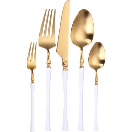 White Gold Cutlery Set 304 Stainless Steel Cutlery Dinnerware Set Matte Spoon Fork Knife Tea Fork Western Tableware Set 5 pieces