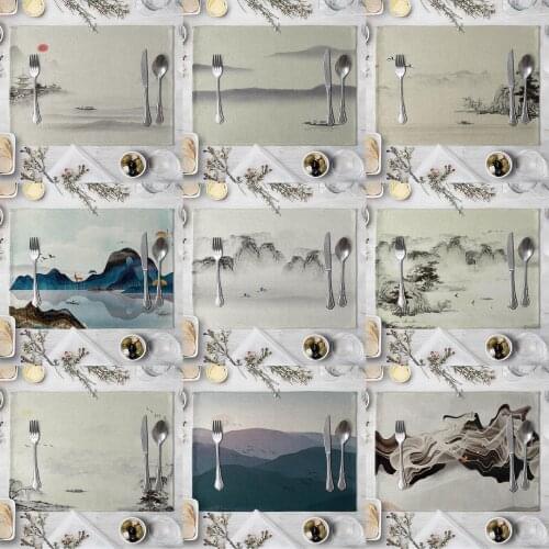 Chinese Style Table Napkin Dining Table Mountain Pattern Placemat Kitchen Tool Tableware Pad Coaster Party Decorations